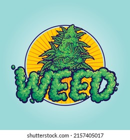 Weed smoke word lettering with cannabis leaf Vector illustrations for your work Logo, mascot merchandise t-shirt, stickers and Label designs, poster, greeting cards advertising business company