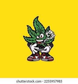 weed vector making joint and smoking nug weed cartoon