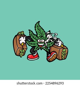 weed vector smoking joint hold nug weed cartoon