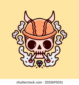 Weed Viking Skull smoke illustration. Vector graphics for t-shirt prints and other uses.