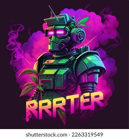 Weedbot logo 80s synthwave style 12