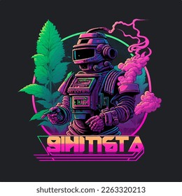 Weedbot logo 80s synthwave style 10