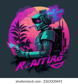 Weedbot logo 80s synthwave style 09