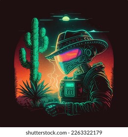 Weedbot logo 80s synthwave style 06