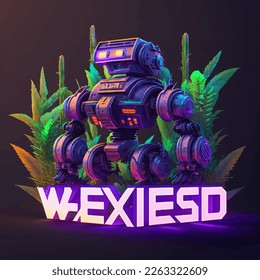 Weedbot logo 80s synthwave style 04