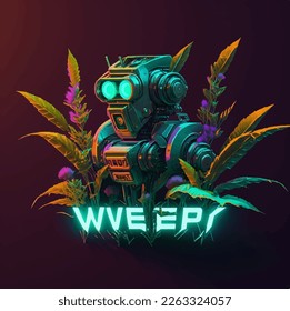 Weedbot logo 80s synthwave style 02