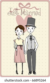 weeding invitation with bride and groom illustration