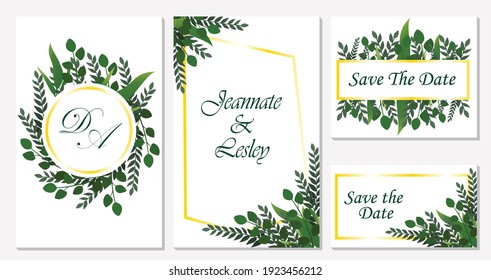 Weeding Invitation Elegant Tropical Green Floral