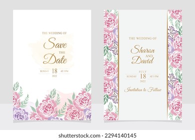 Weeding invitation templet set with flowers  glitter decoration for save the date 