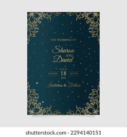 Weeding invitation templet set with flowers  glitter decoration for save the date 