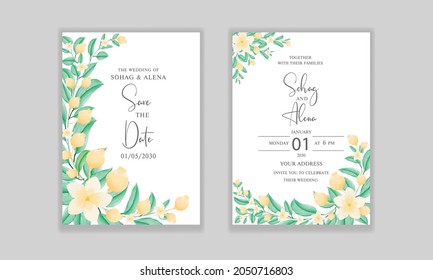 Weeding invitations card template design with vector floral hand drawing Vector art template