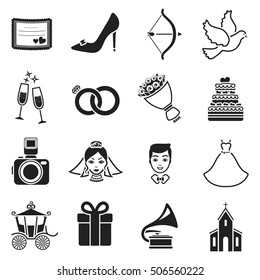 Weeding set icons in black style. Big collection wedding vector symbol stock