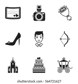 Weeding set icons in black style. Big collection of wedding vector symbol stock illustration
