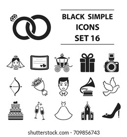 Weeding set icons in black style. Big collection wedding vector symbol stock illustration