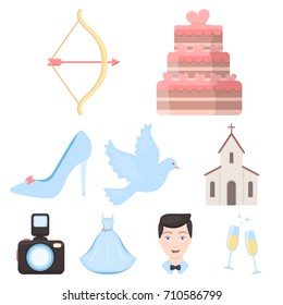 Weeding set icons in cartoon style. Big collection of wedding vector symbol stock illustration