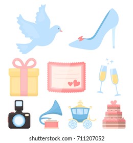 Weeding set icons in cartoon style. Big collection of wedding vector symbol stock illustration