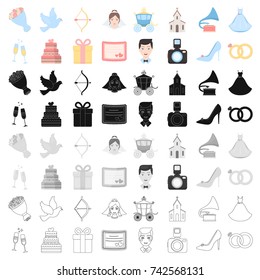 Weeding set icons in cartoon style. Big collection of wedding vector symbol stock illustration