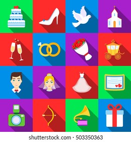 Weeding set icons in flat style. Big collection wedding vector symbol stock illustration