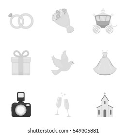 Weeding set icons in monochrome style. Big collection of wedding vector symbol stock illustration