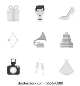 Weeding set icons in monochrome style. Big collection of wedding vector symbol stock illustration