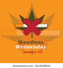 Weedless wednesday January 24, vector design weed and cigarette