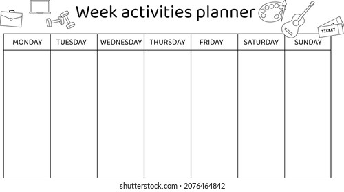 Week activities planner. Vector illustration.  