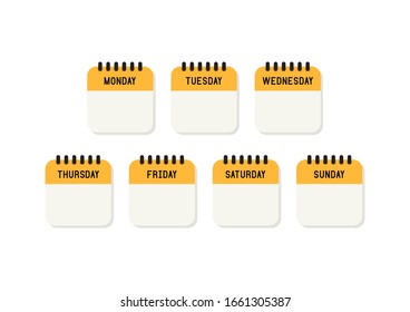 Icono plano del calendario de la semana sobre fondo blanco. Ilustración vectorial. 
