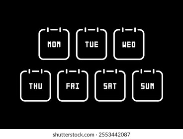 Week calendar flat icon on black background. Vector Illustration.