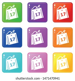 Week calendar icons set 9 color collection isolated on white for any design
