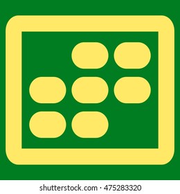 Week Calendar vector icon. Style is contour flat icon symbol, yellow color, green background.