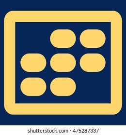 Week Calendar vector icon. Style is outline flat icon symbol, yellow color, blue background.