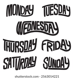 Week days name hand lettering compilation set.  Vector Lettering design illustration for web, t-shirt design, other graphic design use