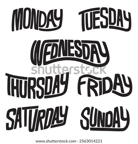 Week days name hand lettering compilation set.  Vector Lettering design illustration for web, t-shirt design, other graphic design use