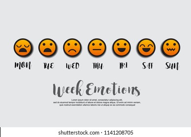 Week emotions vector illustration.