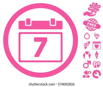 Week icon with bonus decorative images. Vector illustration style is flat rounded iconic pink symbols on white background.