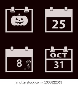week icon set with halloween date on calendar, march calendar and calendar vector illustration
