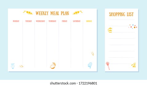 Week meal planner, daily food plan. Diet diary list, weekly organizer, A4 printable page