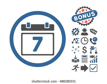 Week pictograph with bonus pictogram. Vector illustration style is flat iconic bicolor symbols, cobalt and gray colors, white background.