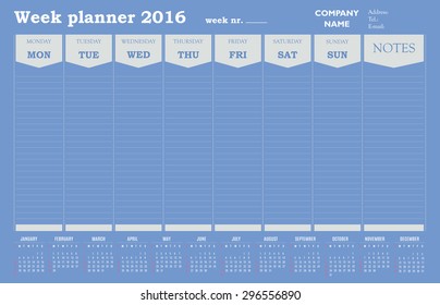 Week planner 2016 calendar - blue and gray design