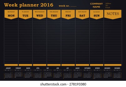 Week planner 2016 calendar - orange design