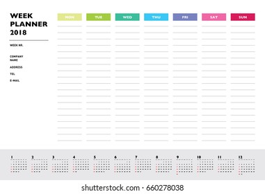 Week Planner 2018 Calendar For Companies And Private Use