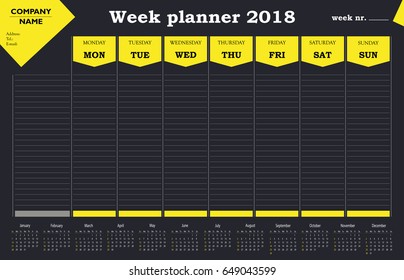 Week planner 2018 calendar, schedule and organizer for companies and private use