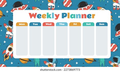 Diseño del calendario de la semana planificando el concepto de espacio para niños. Ilustración del elemento de diseño gráfico del vector