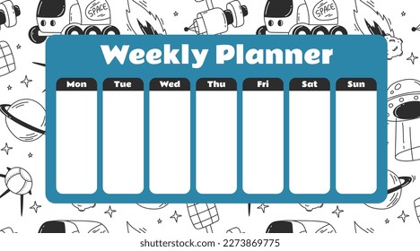 Week planner calendar schedule space style for kids concept. Vector graphic design element illustration