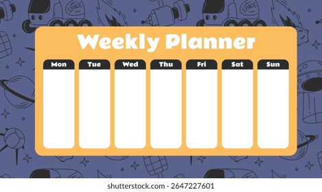 Week planner calendar schedule space style for kids concept. Vector graphic design element illustration