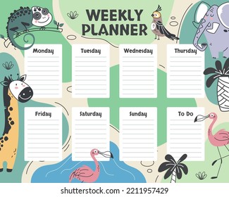 Week planner cute animal jungle agenda africa graphic design illustration
