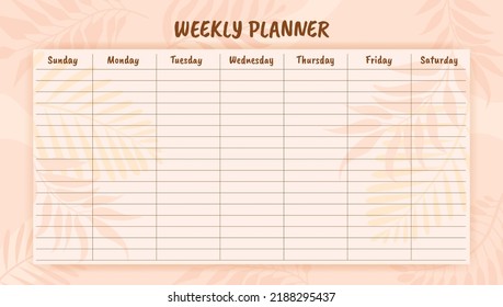 Week planner with days and place for text. Weekly planner in tropical fox design.