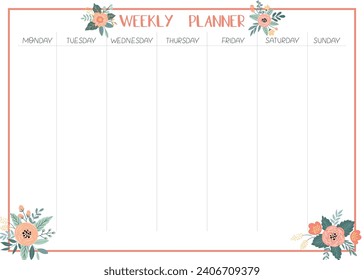 Week planner design with beautiful flowers