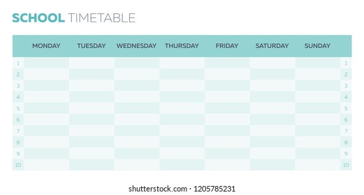 Week planner for school, vector timetable template