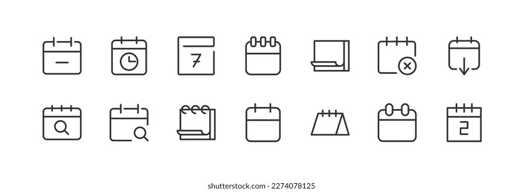 Symbole der Premium-Wochenzeile. Paket von Umrissobjekten für Web und UIUX Design. Symbolsammlung